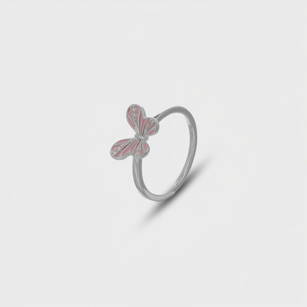 925 Silver Pink Textured Butterfly Ring
