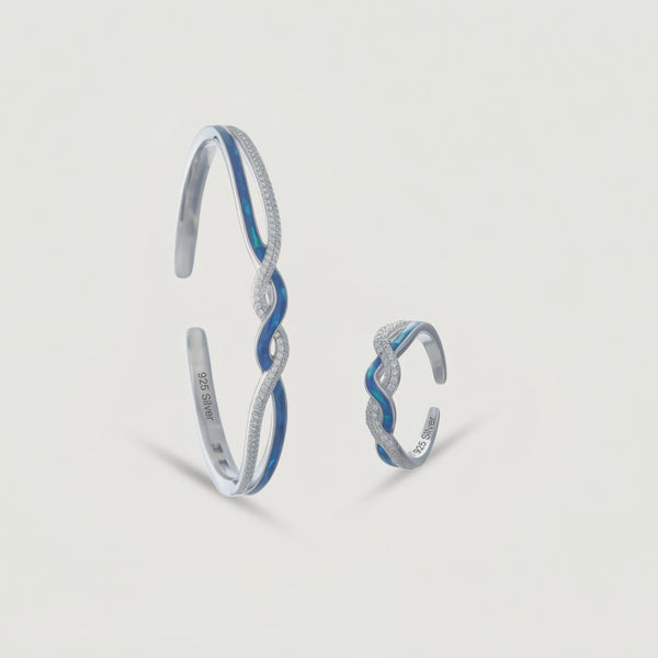 925 Silver Wave Knot Kada & Ring Set