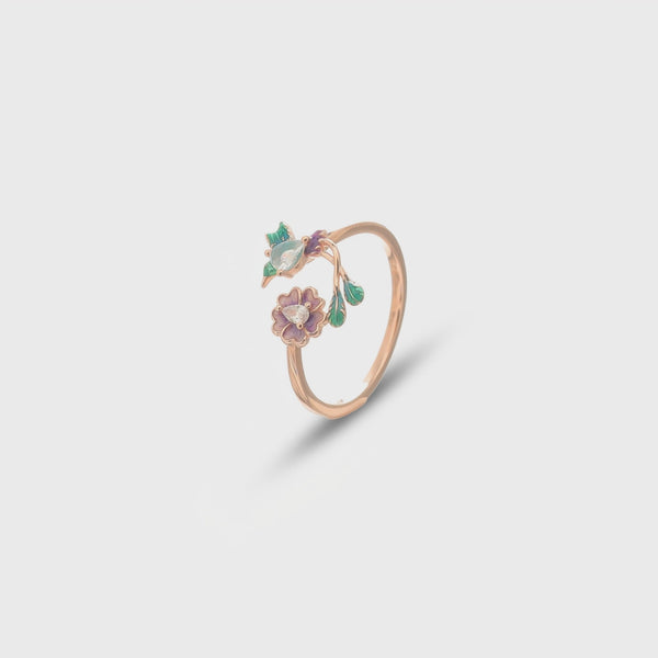 925 Rose Gold Blossom & Bird Ring