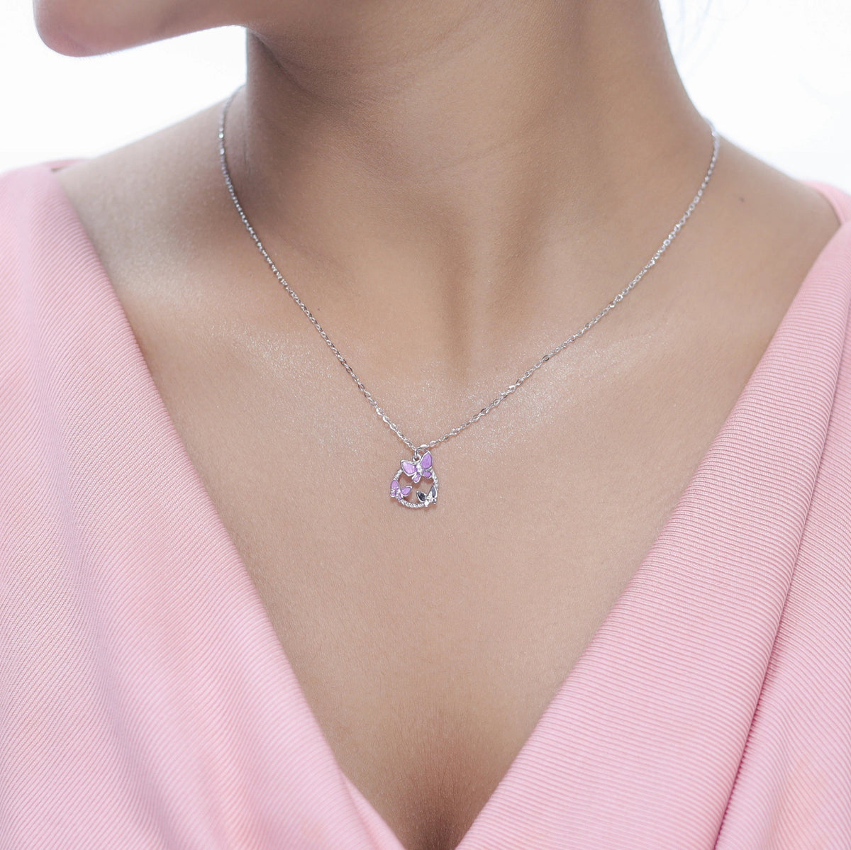 925 Silver Purple Butterfly Chain Pendant - 925 sterling silver pendant by Tassya Silver