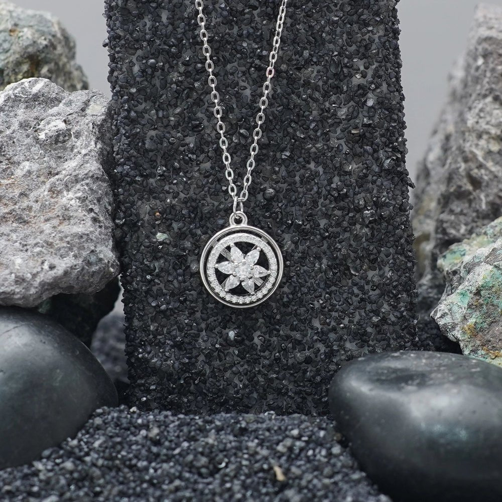 925 Silver Radiant Flower Chain Pendant - 925 sterling silver pendant by Tassya Silver