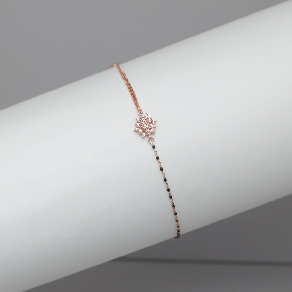 925 Silver Rose Bloom Mangalsutra Bracelet - 925 sterling silver mangalsutra by Tassya Silver