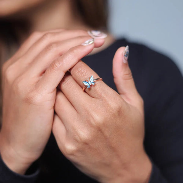 925 Rose Gold Azure Butterfly Ring