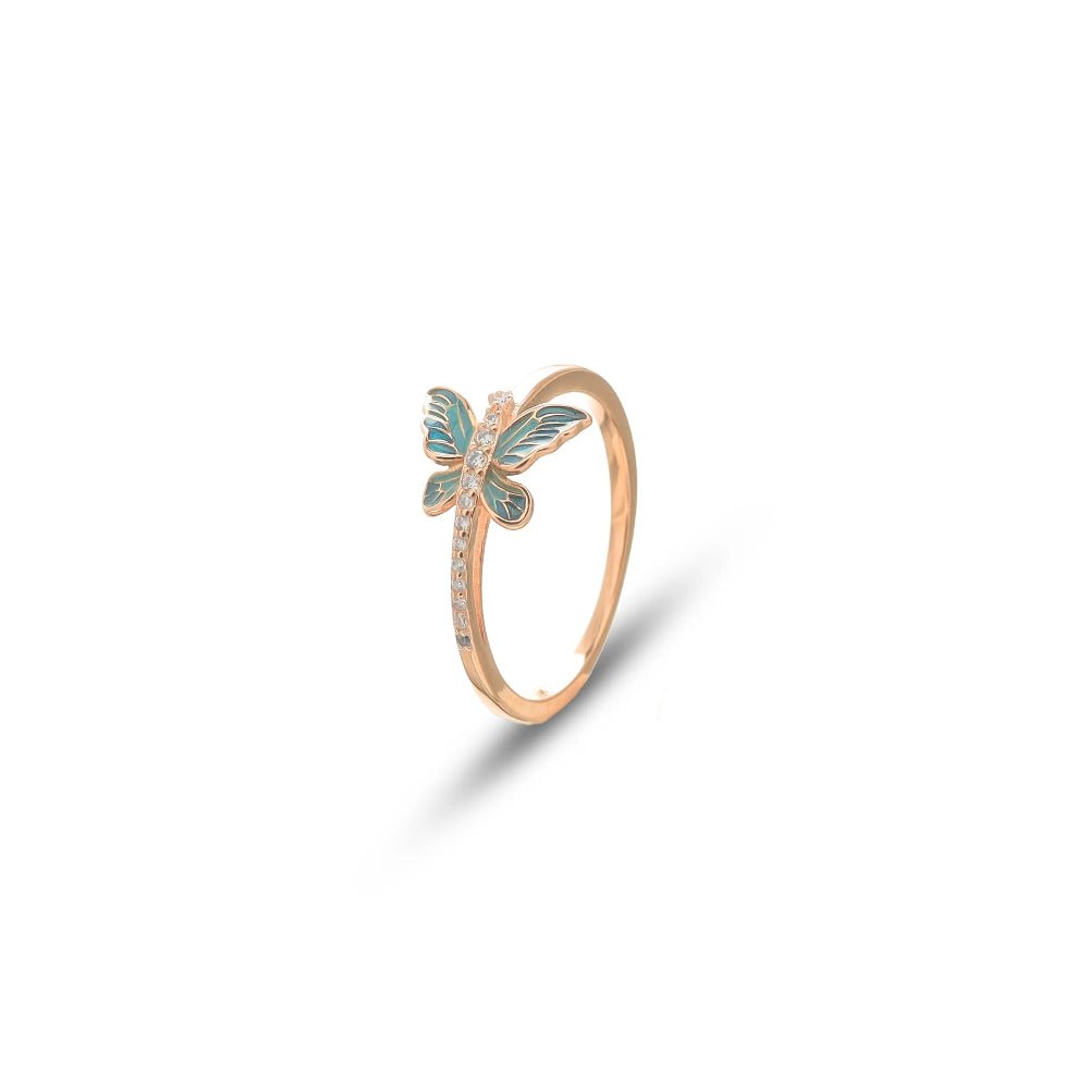 925 Rose Gold Blue Butterfly Ring - 925 sterling silver ring by Tassya Silver