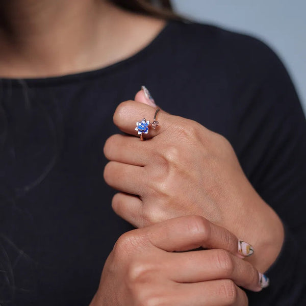 925 Rose Gold Blue Floral Ring