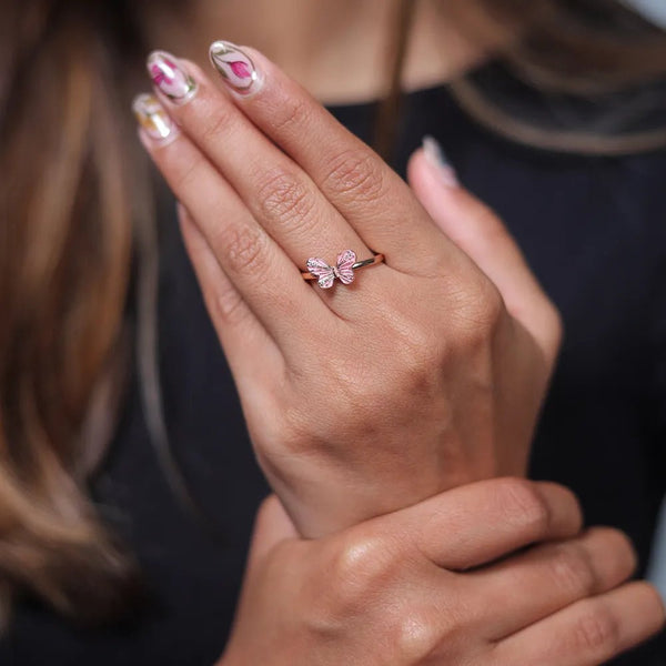 925 Rose Gold Blush Butterfly Ring