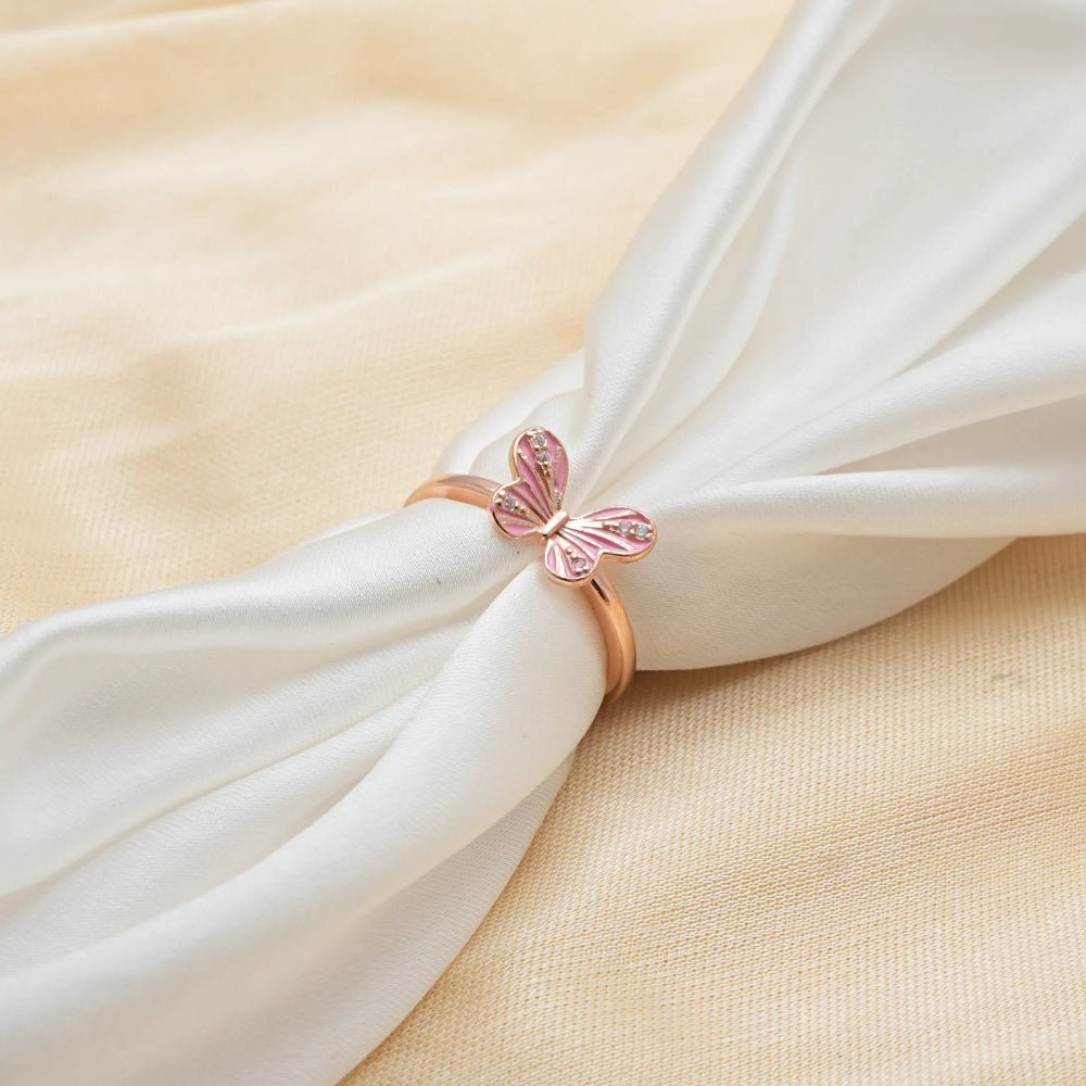 925 Rose Gold Blush Butterfly Ring - 925 sterling silver ring by Tassya Silver