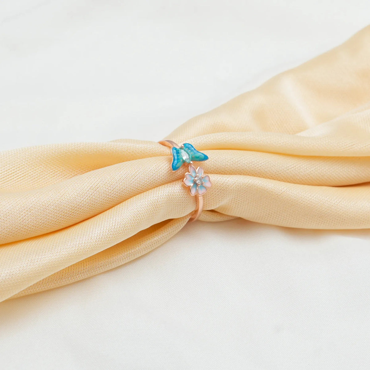 925 Silver Rose Gold Butterfly Bloom Ring - 925 sterling silver ring by Tassya Silver