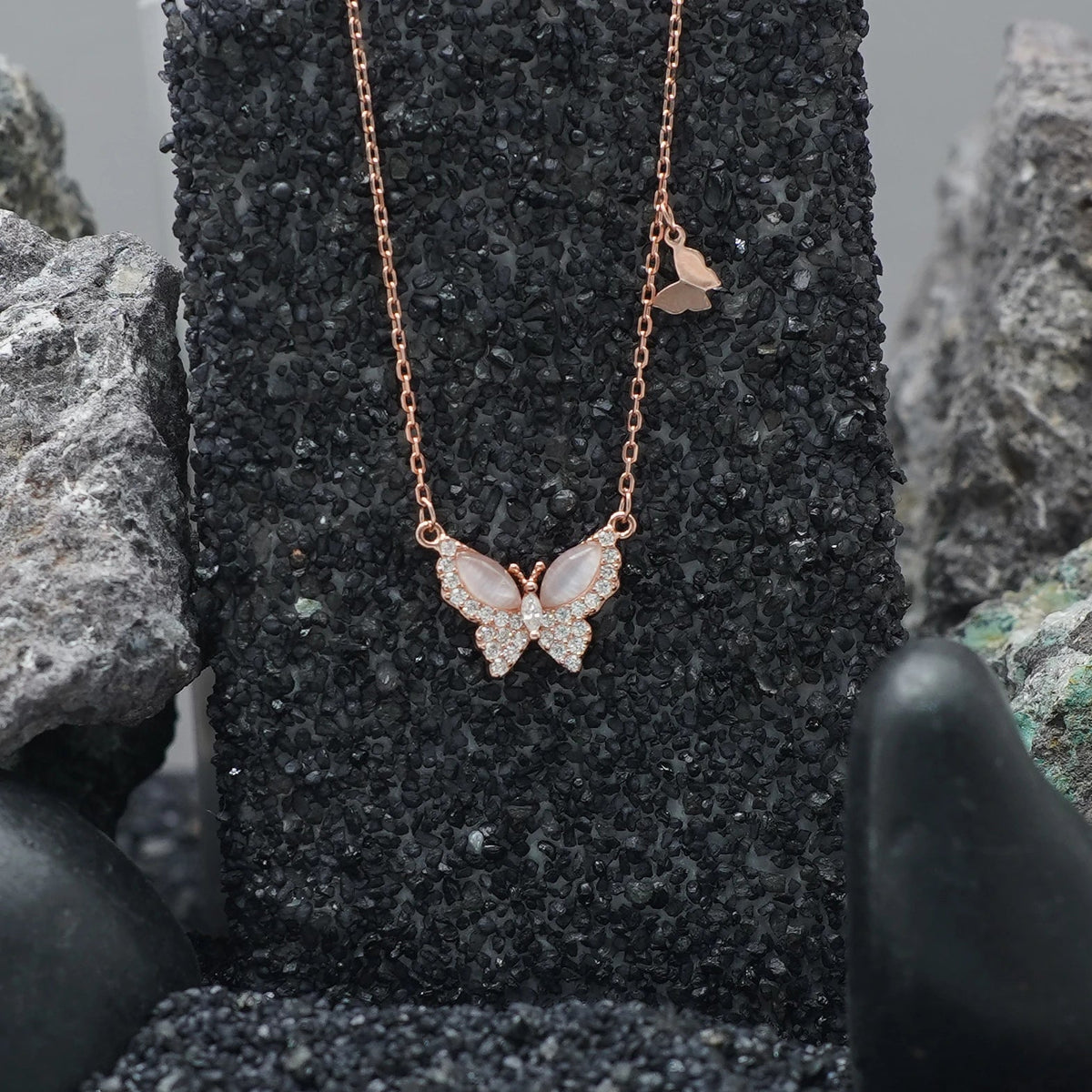 925 Silver Rose Gold Butterfly Chain Pendant - 925 sterling silver pendant by Tassya Silver