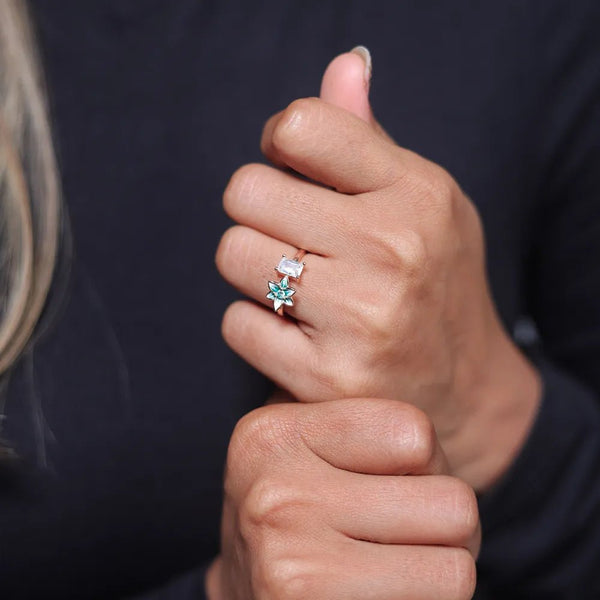 925 Rose Gold Crystal Green Petal Ring
