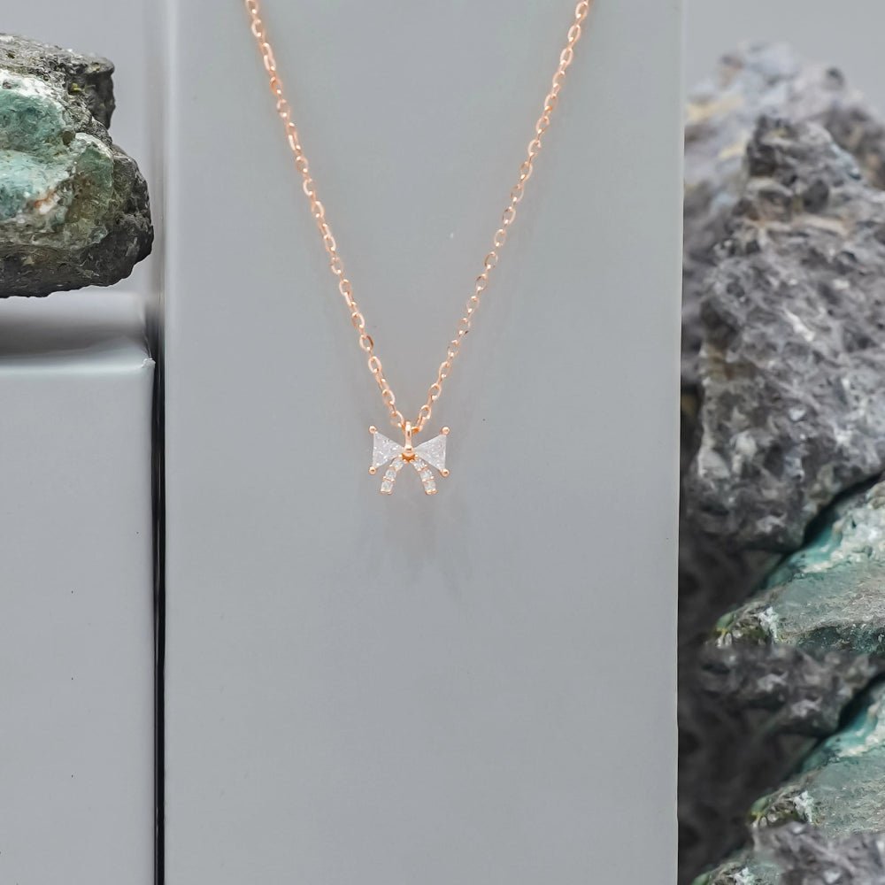 925 Rose Gold Dainty Bow Chain Pendant - 925 sterling silver pendant by Tassya Silver