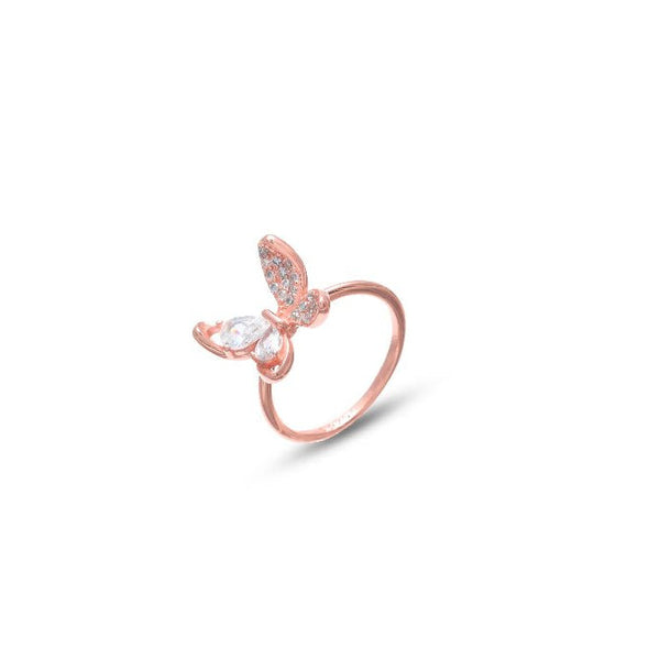 925 Silver Rose Gold Diamond Butterfly Ring