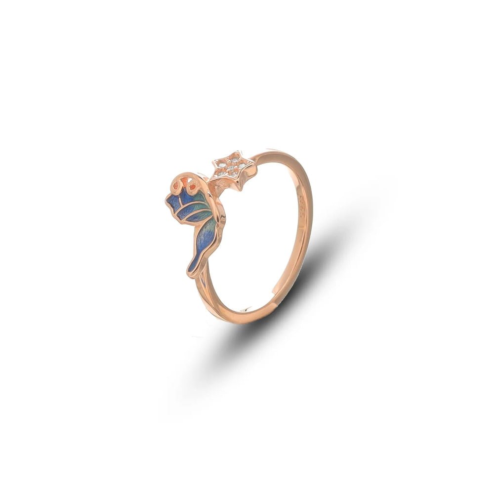 925 Rose Gold Dreambird & Star Ring - 925 sterling silver ring by Tassya Silver