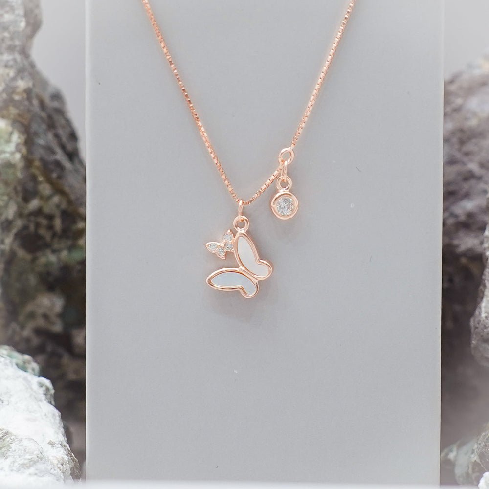 925 Silver Rose Gold Duo Butterfly Chain Pendant - 925 sterling silver pendant by Tassya Silver