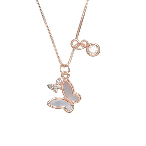 925 Silver Rose Gold Duo Butterfly Chain Pendant