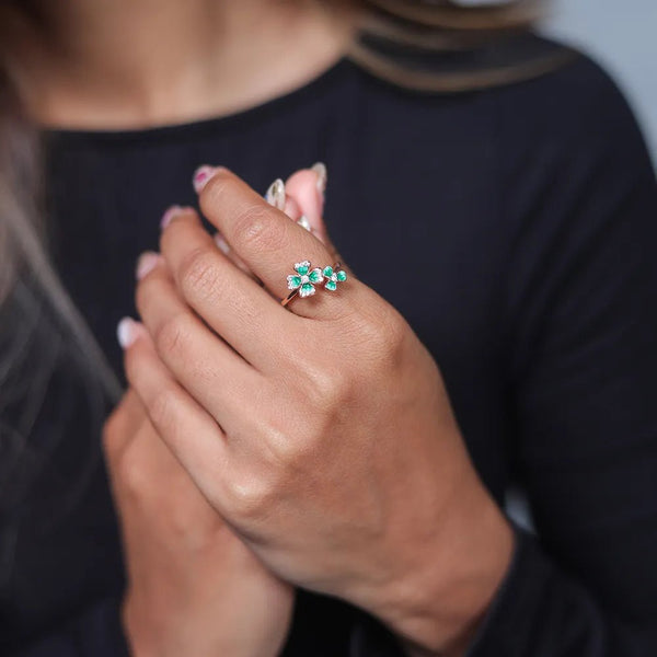925 Rose Gold Emerald Bloom Ring
