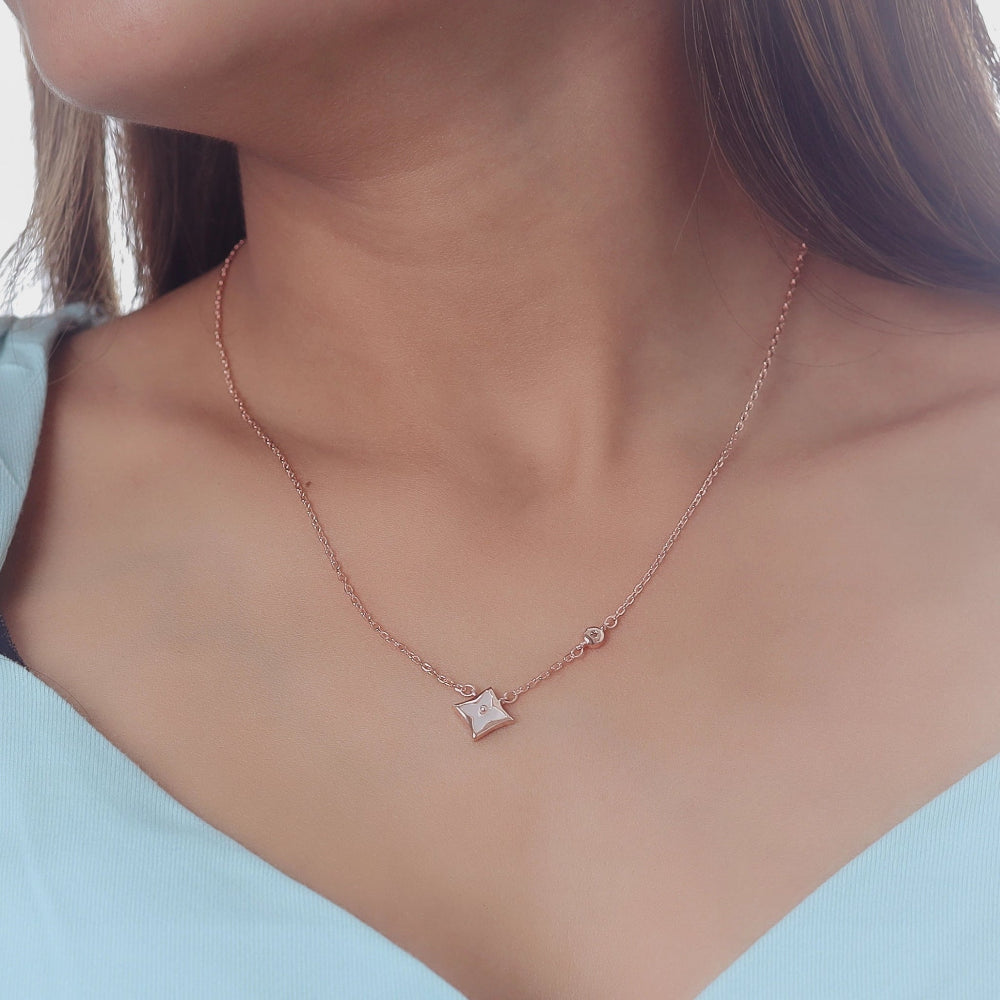 925 Silver Rose Gold Floral Star Pendant - 925 sterling silver pendant by Tassya Silver
