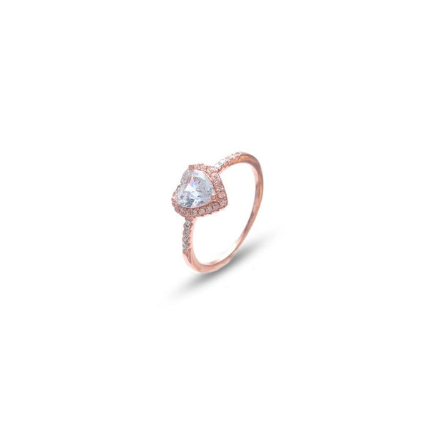 925 Silver Rose Gold Heart Sparkle Ring