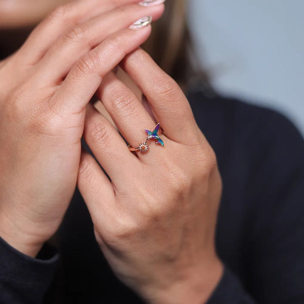 925 Silver Rose Gold Hummingbird Kiss Ring