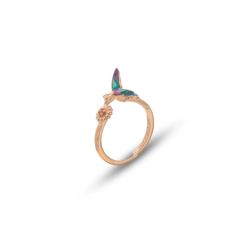 925 Silver Rose Gold Hummingbird Kiss Ring - 925 sterling silver ring by Tassya Silver