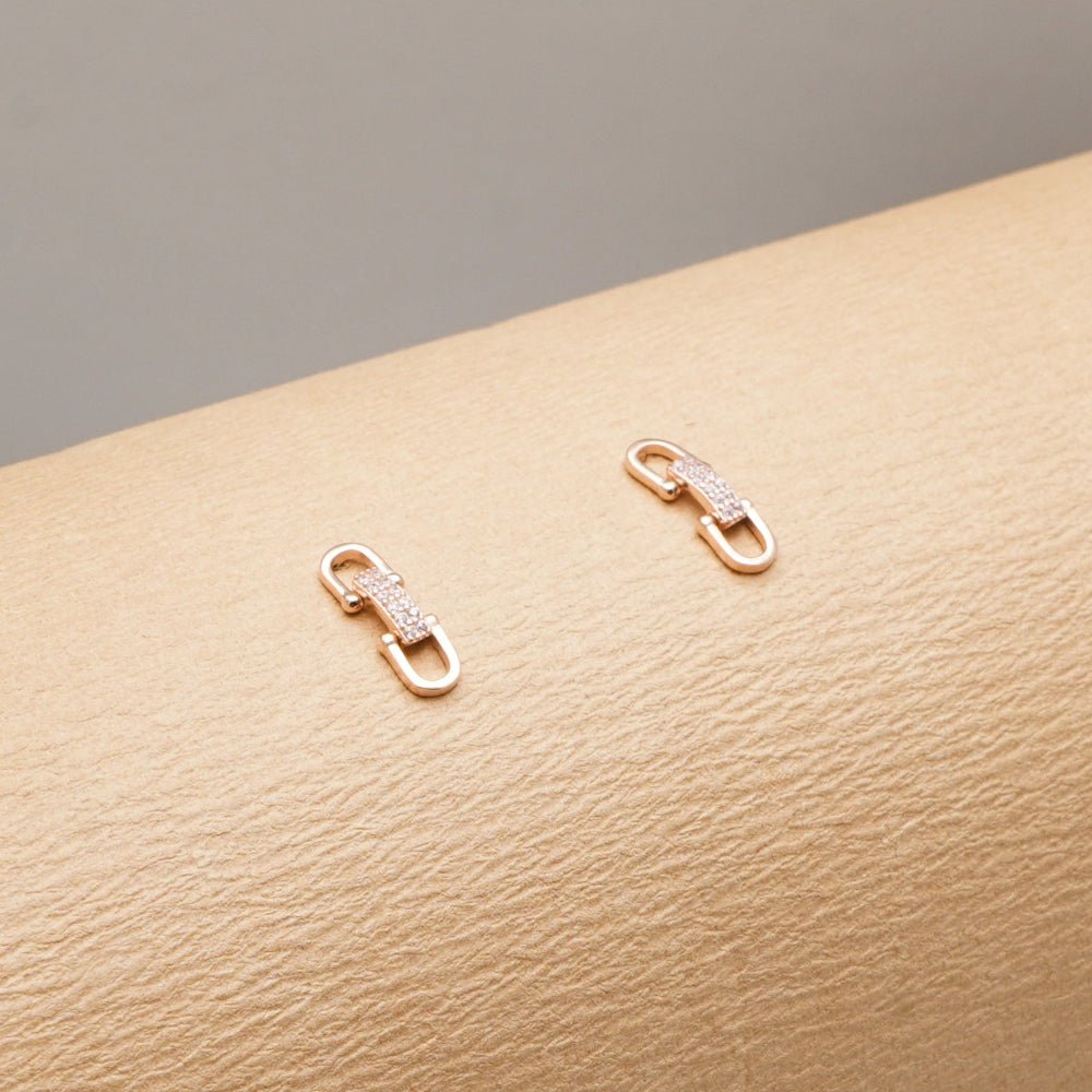 925 Silver Rose Gold Link Sparkle Baby Studs - 925 sterling silver earrings by Tassya Silver