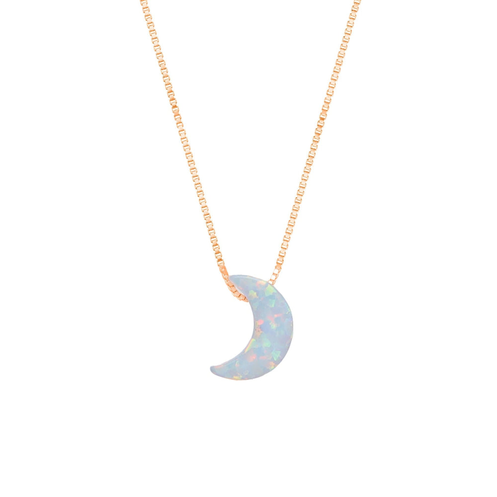 925 Silver Rose Gold Opal Moon Pendant - 925 sterling silver pendant by Tassya Silver