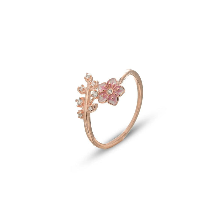 925 Silver Rose Gold Petal Sparkle Ring - 925 sterling silver ring by Tassya Silver
