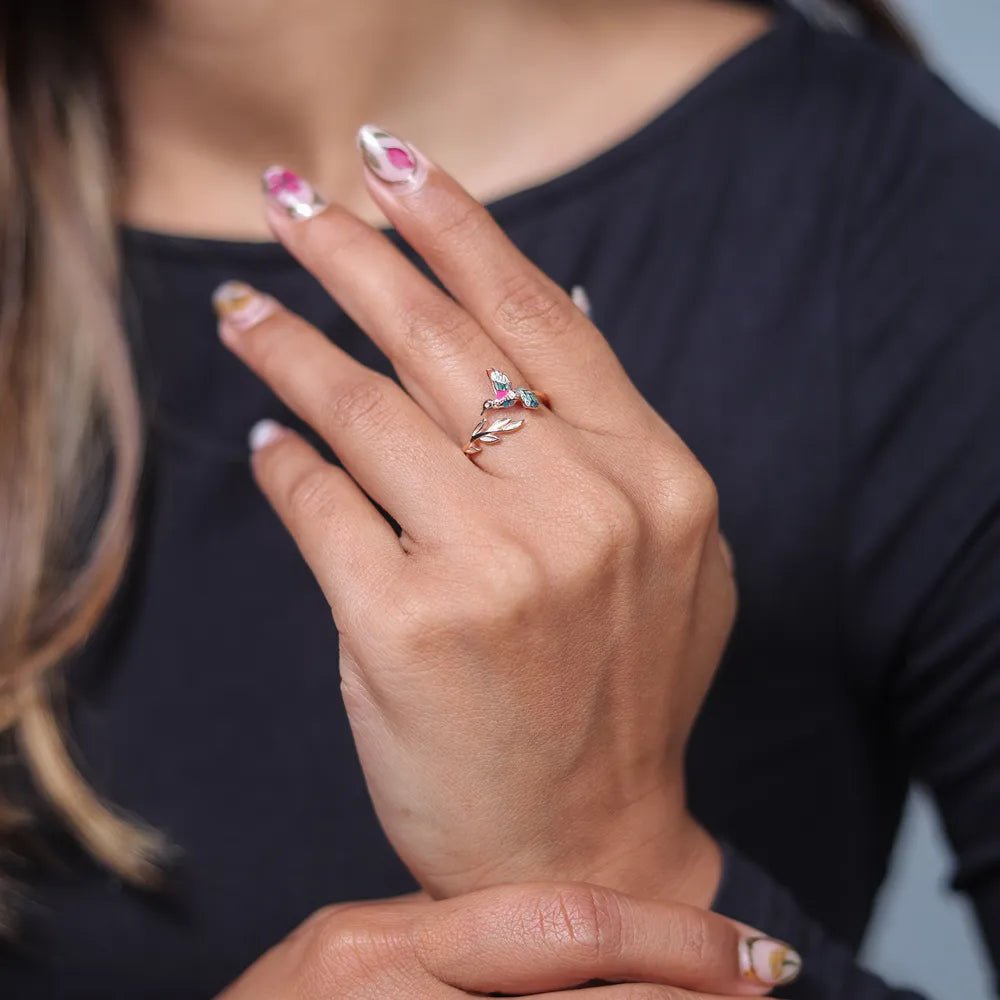 925 Rose Gold Pink Hummingbird Ring - 925 sterling silver ring by Tassya Silver