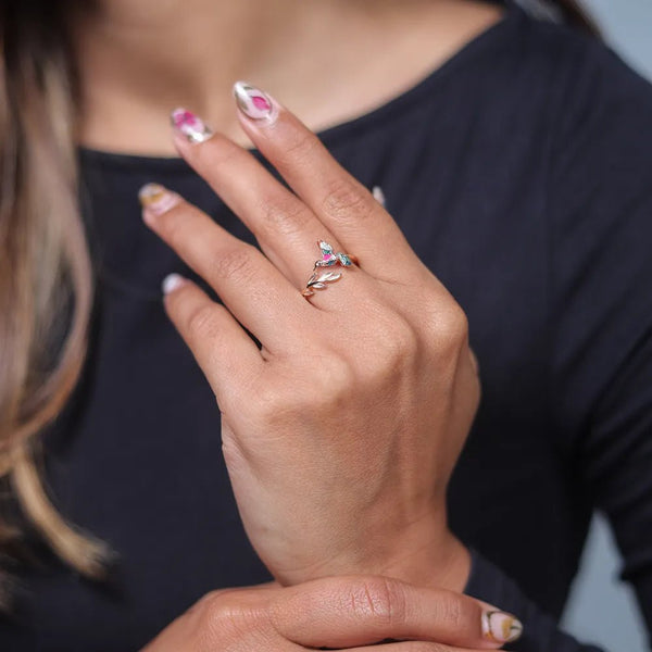925 Rose Gold Pink Hummingbird Ring