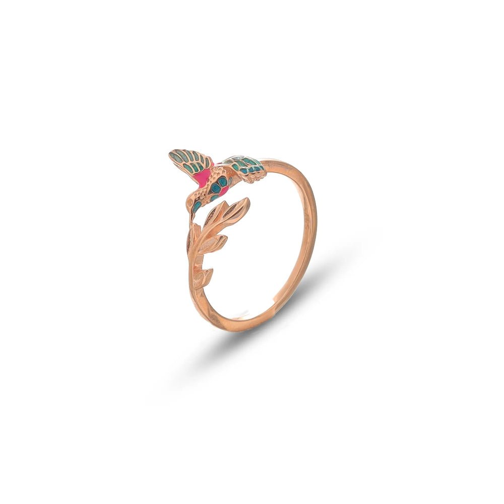 925 Rose Gold Pink Hummingbird Ring - 925 sterling silver ring by Tassya Silver