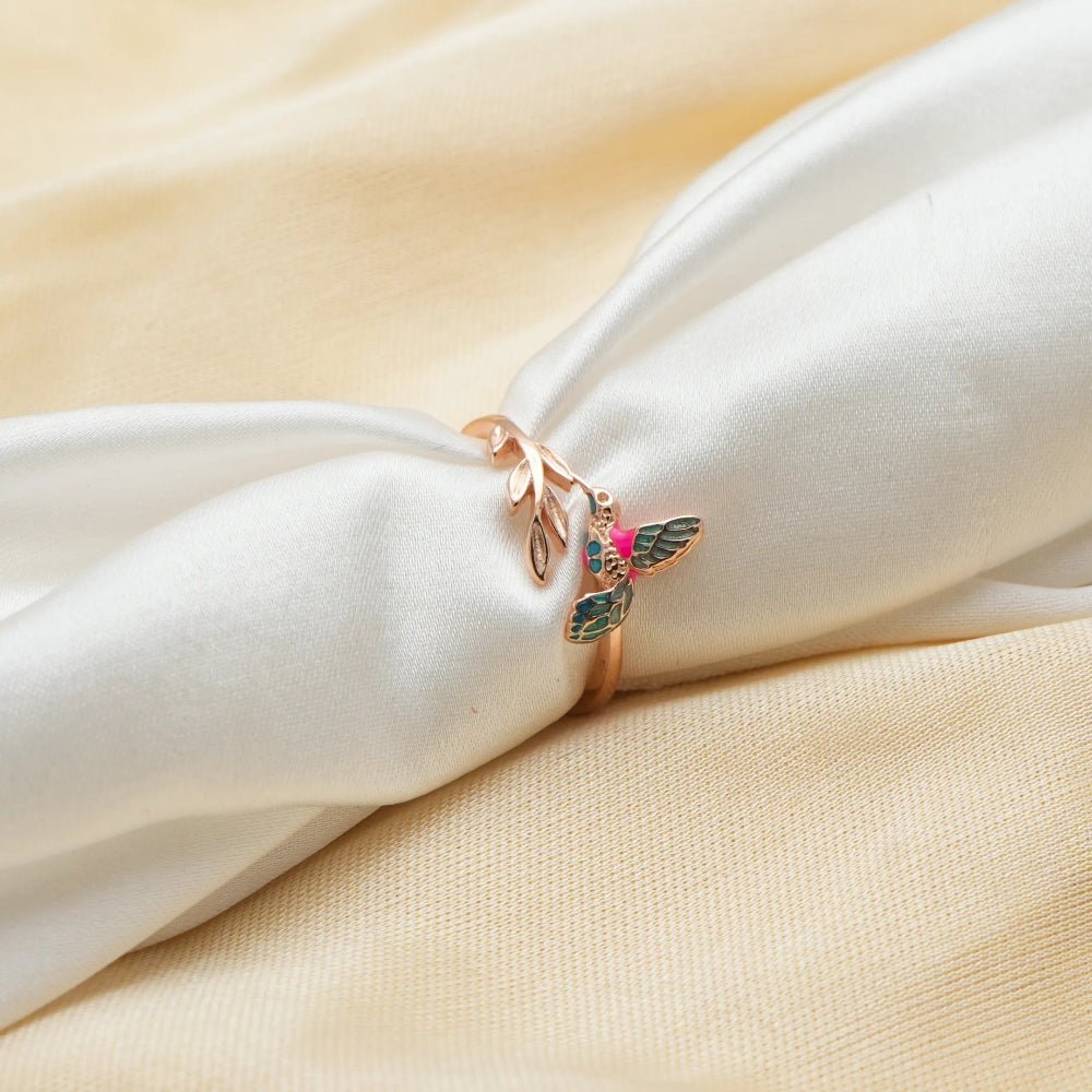 925 Rose Gold Pink Hummingbird Ring - 925 sterling silver ring by Tassya Silver