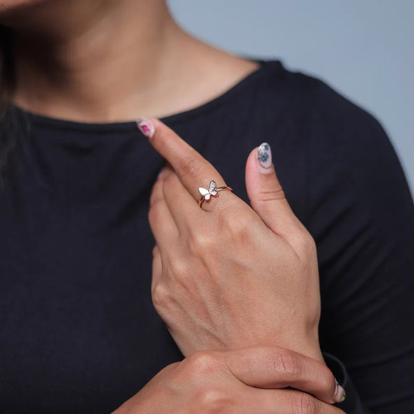 925 Rose Gold Pink Wings Ring