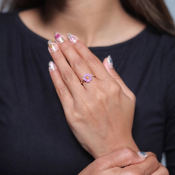925 Rose Gold Purple Daisy Ring