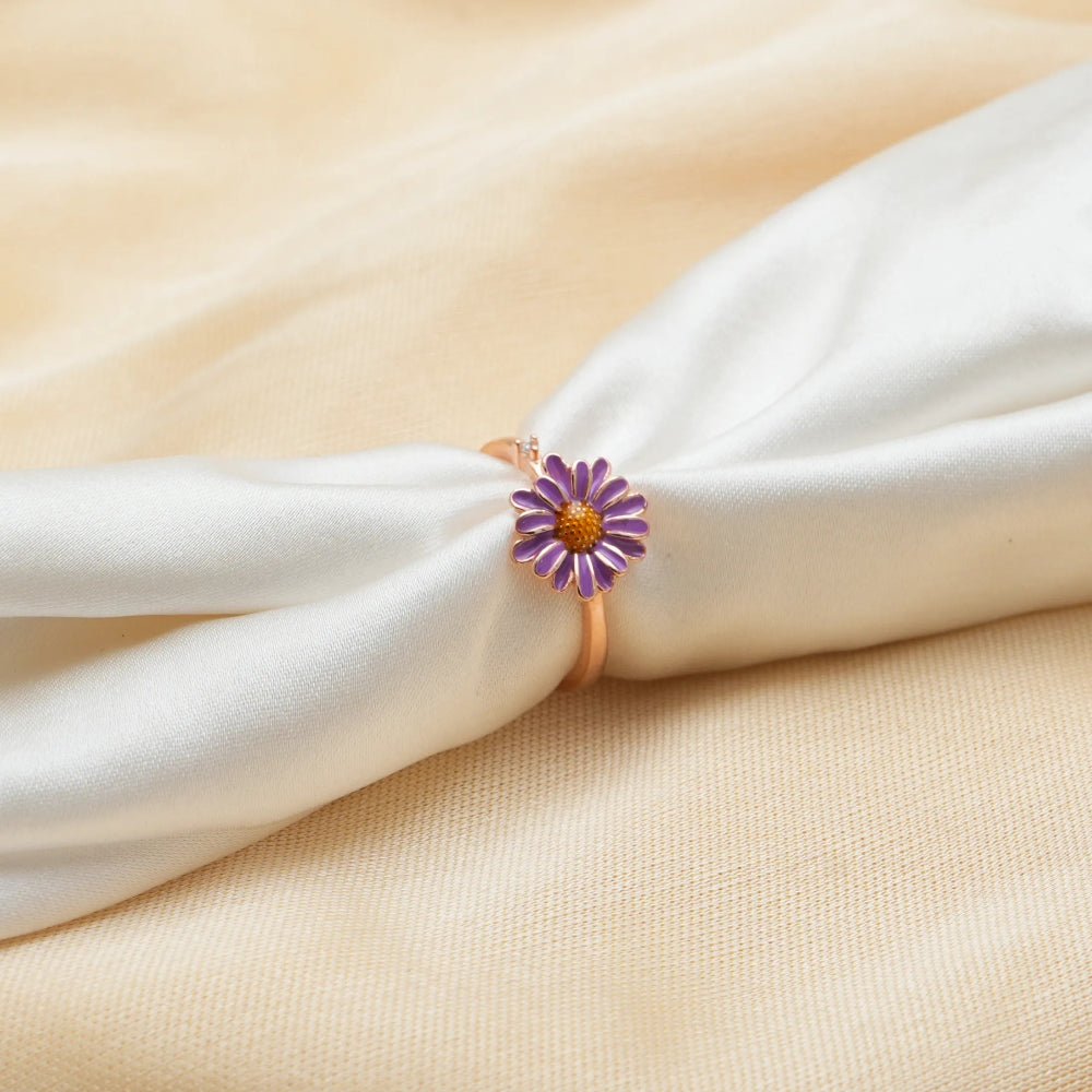 925 Rose Gold Purple Daisy Ring - 925 sterling silver ring by Tassya Silver