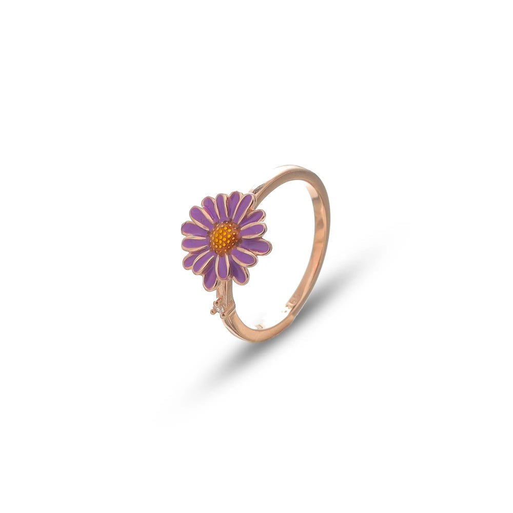 925 Rose Gold Purple Daisy Ring - 925 sterling silver ring by Tassya Silver