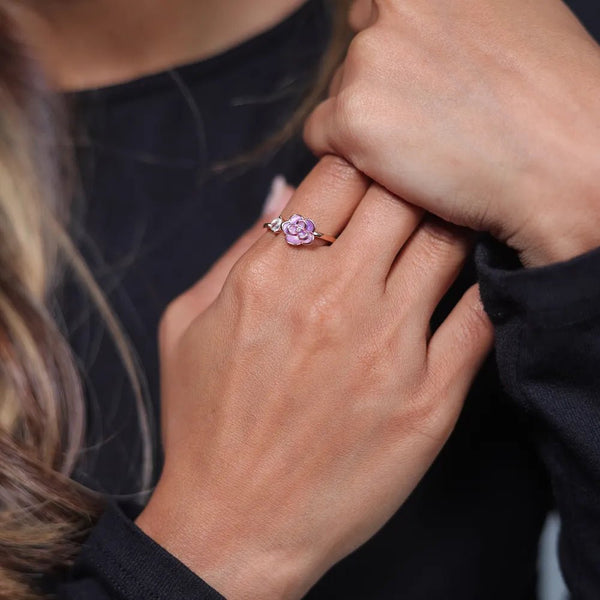 925 Silver Rose Gold Purple Floral Ring