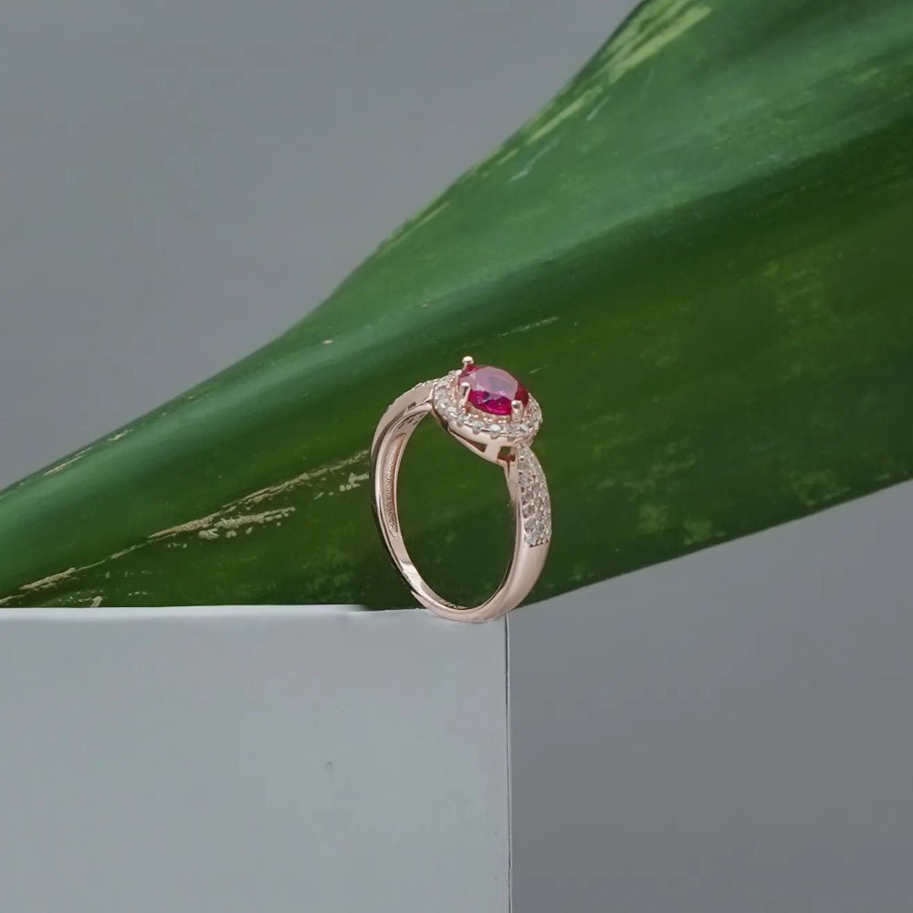 925 Silver Rose Gold Ruby Halo Ring - 925 sterling silver ring by Tassya Silver