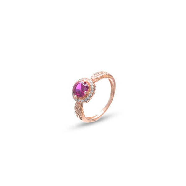 925 Silver Rose Gold Ruby Halo Ring