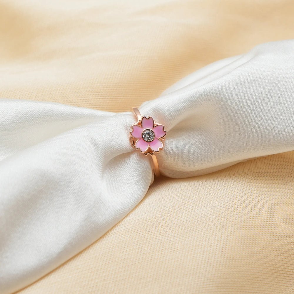 925 Silver Rose Gold Sakura Bloom Ring - 925 sterling silver ring by Tassya Silver