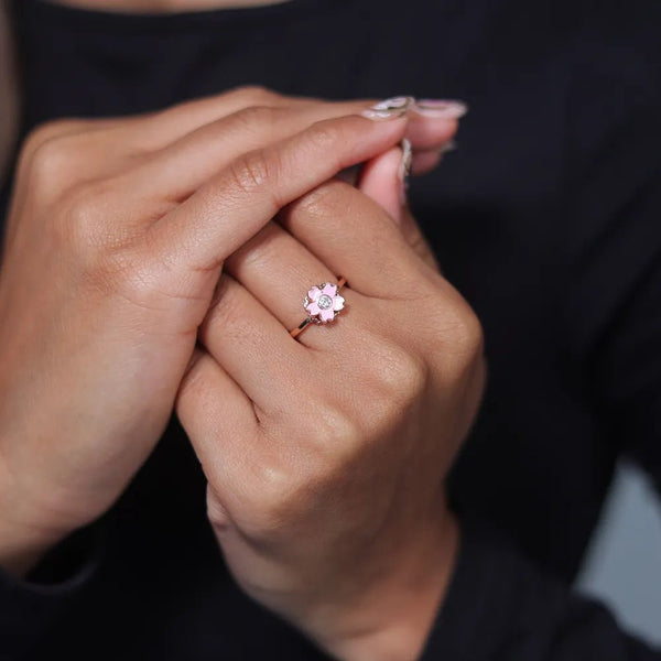 925 Silver Rose Gold Sakura Bloom Ring
