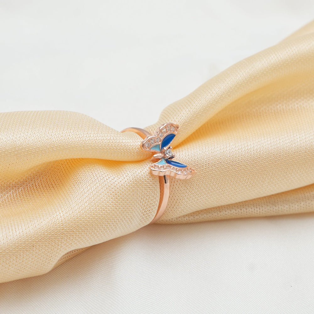 925 Silver Rose Gold Sapphire Flutter Ring - 925 sterling silver ring by Tassya Silver