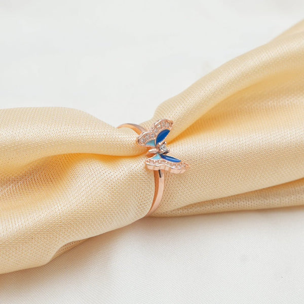 925 Silver Rose Gold Sapphire Flutter Ring