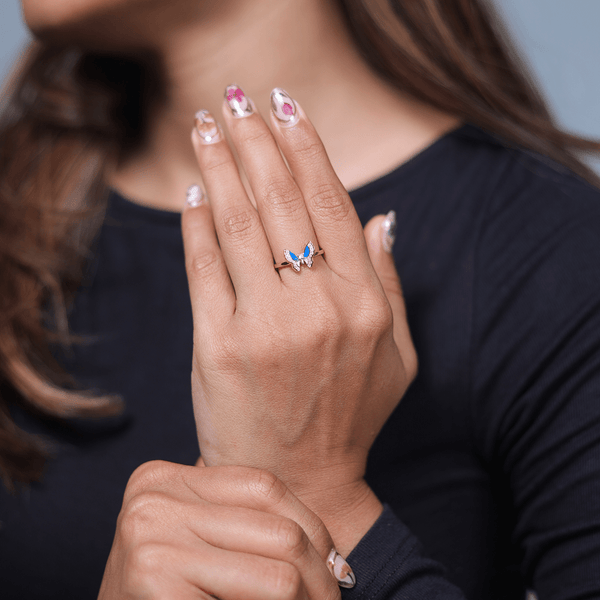 925 Silver Rose Gold Sapphire Flutter Ring