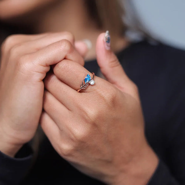 925 Silver Rose Gold Sapphire Leaf Ring