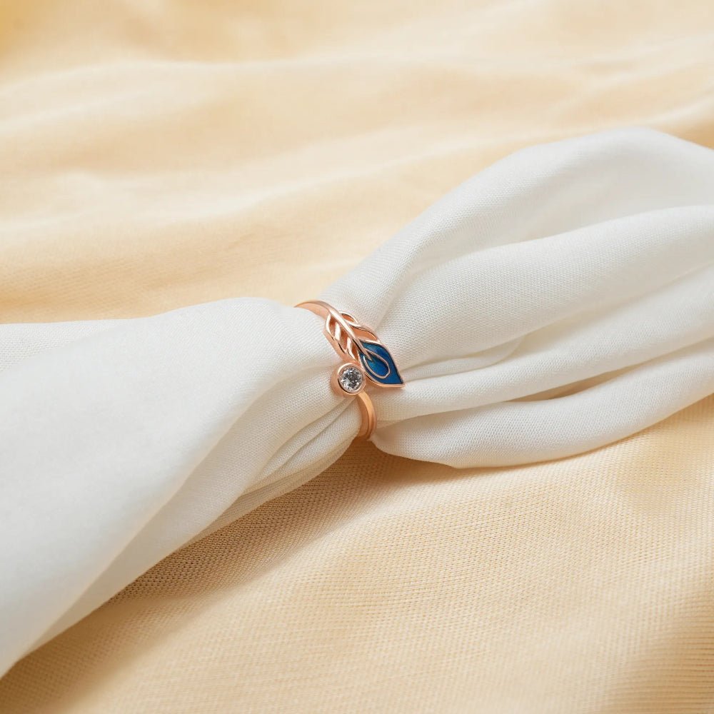 925 Silver Rose Gold Sapphire Leaf Ring - 925 sterling silver ring by Tassya Silver