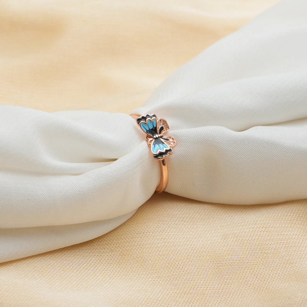 925 Silver Rose Gold Sky Blue Butterfly Ring - 925 sterling silver ring by Tassya Silver