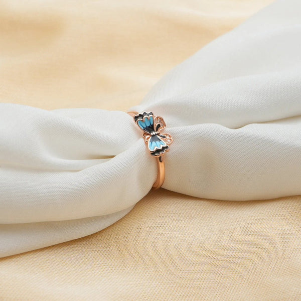 925 Silver Rose Gold Sky Blue Butterfly Ring