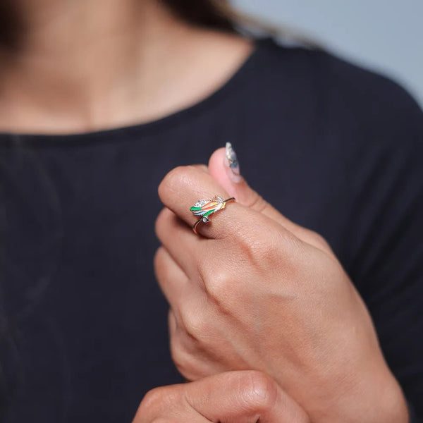 925 Silver Rose Gold Tricolor Feather Ring
