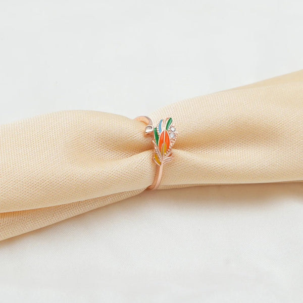 925 Silver Rose Gold Tricolor Feather Ring