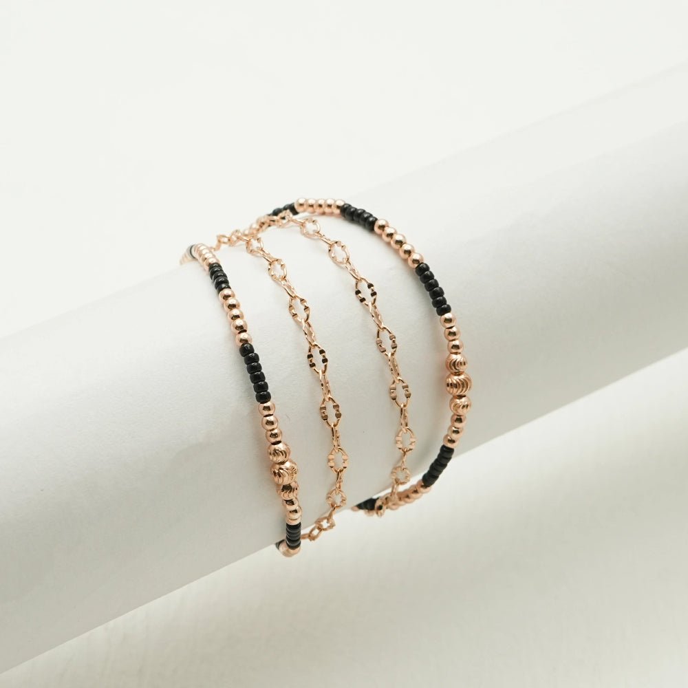 925 Silver Rose Gold Triple Strand Bracelet - 925 sterling silver bracelet by Tassya Silver